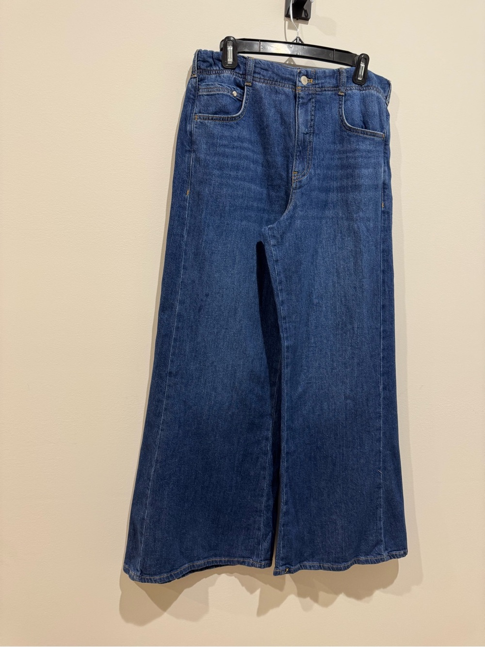 Anthropologie Pilcro  highrise wide leg Jeans in Deep Blue Wash cotton SZ 30 NWT